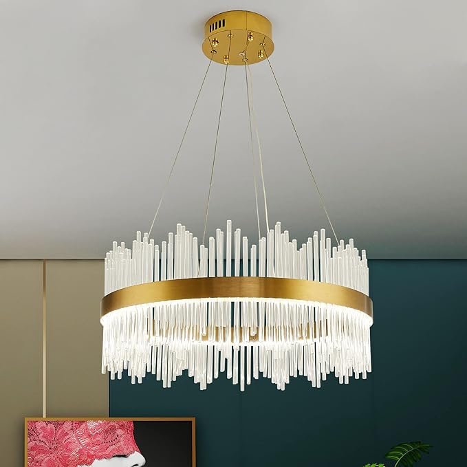 Modern Crystal Chandelier Round Crystal Gold LED Light
